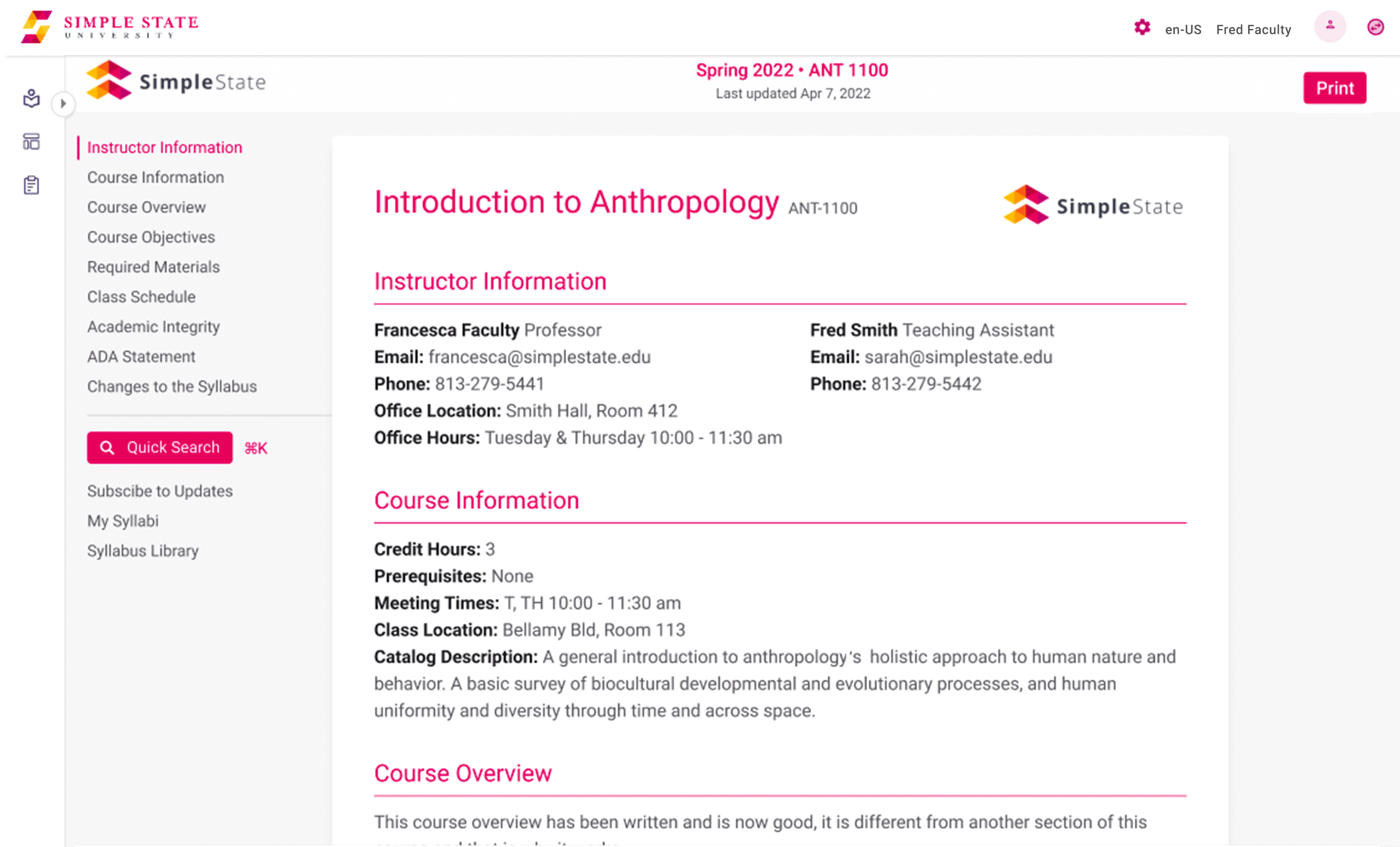 Syllabus template platform