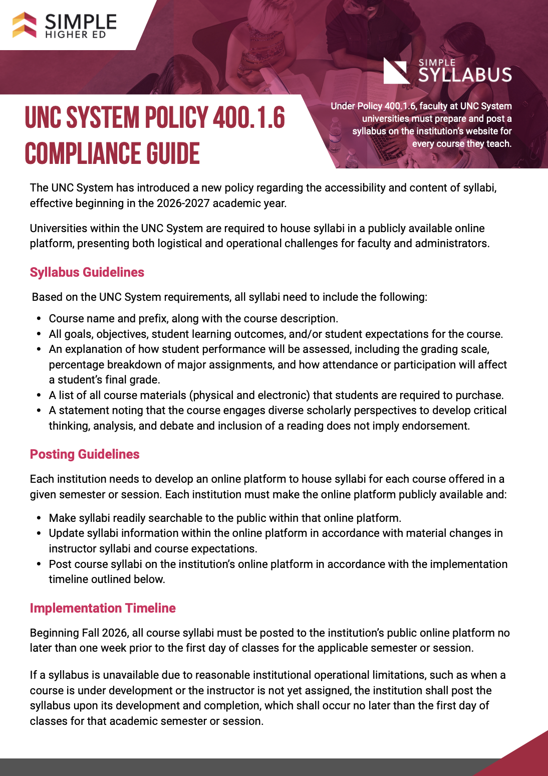 UNC System Policy 400.1.6 Compliance Guide - Simple Higher Ed